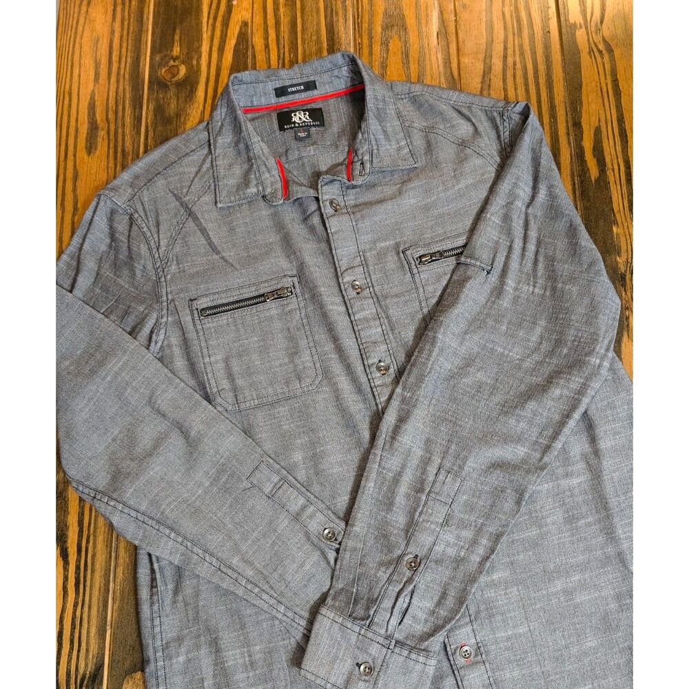 Rock & Republic Mens Charcoal Gray Stretch Button Down - Large